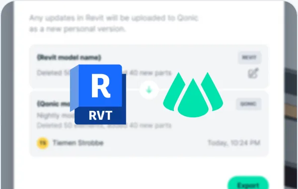 The Revit and Qonic logos over the Export to Qonic dialog